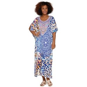 Ellen Tracy Silky Smooth Short Caftan W/Bib Detail
